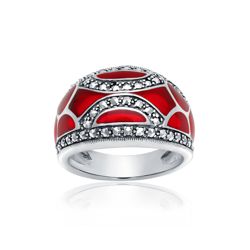 Red Enamel and Marcasite 10-window Ring Red Enamel and Marcasite 10-window Ring